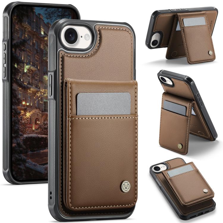 For iPhone 17e / 16e JEEHOOD J06 British Style RFID MagSafe Card Bag PU Phone Case(Brown)