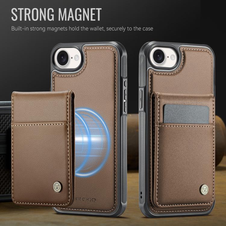 For iPhone 17e / 16e JEEHOOD J06 British Style RFID MagSafe Card Bag PU Phone Case(Brown)