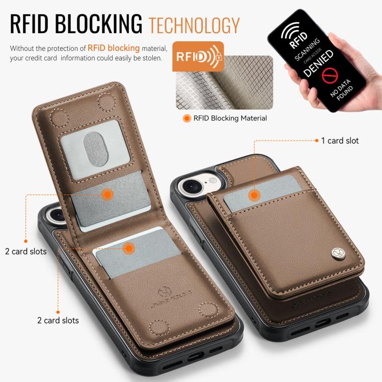 For iPhone 17e / 16e JEEHOOD J06 British Style RFID MagSafe Card Bag PU Phone Case(Brown)