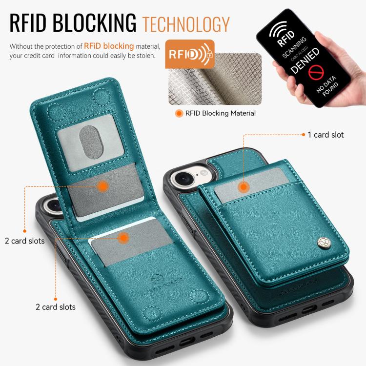 For iPhone 17e / 16e JEEHOOD J06 British Style RFID MagSafe Card Bag PU Phone Case(Green)