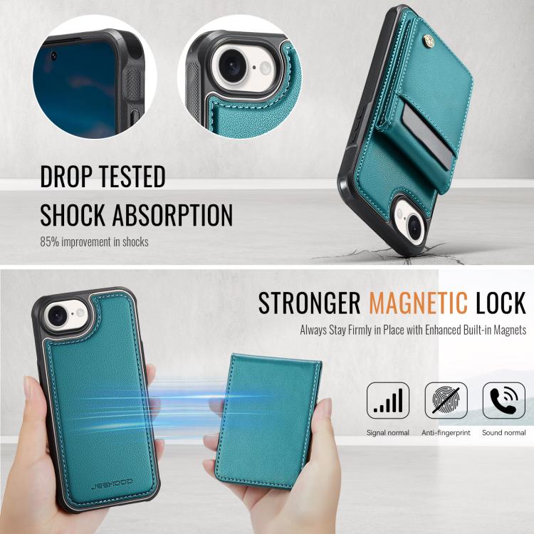 For iPhone 17e / 16e JEEHOOD J06 British Style RFID MagSafe Card Bag PU Phone Case(Green)
