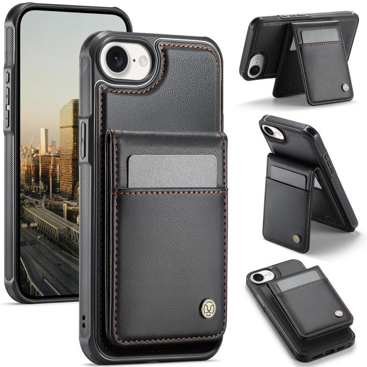 For iPhone 17e / 16e JEEHOOD J06 British Style RFID MagSafe Card Bag PU Phone Case(Black)
