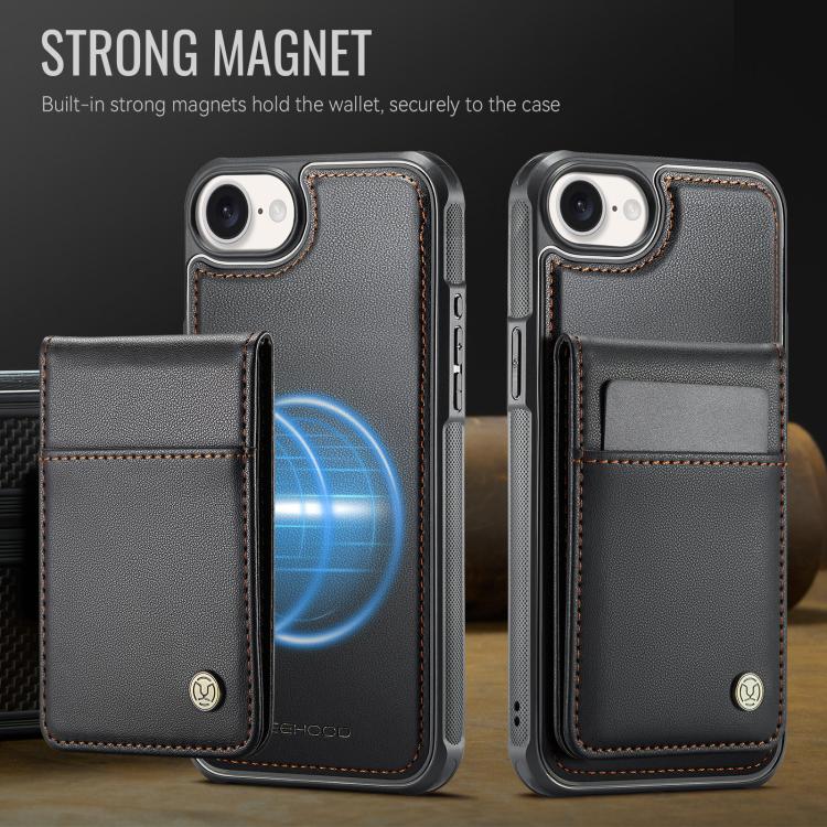 For iPhone 17e / 16e JEEHOOD J06 British Style RFID MagSafe Card Bag PU Phone Case(Black)