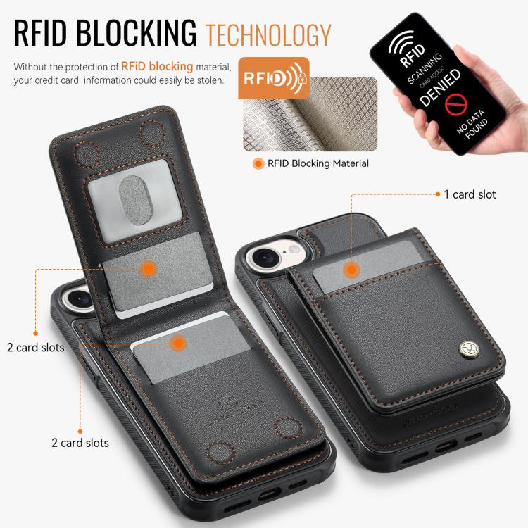 For iPhone 17e / 16e JEEHOOD J06 British Style RFID MagSafe Card Bag PU Phone Case(Black)