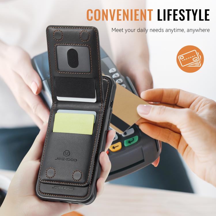 For iPhone 17e / 16e JEEHOOD J06 British Style RFID MagSafe Card Bag PU Phone Case(Black)