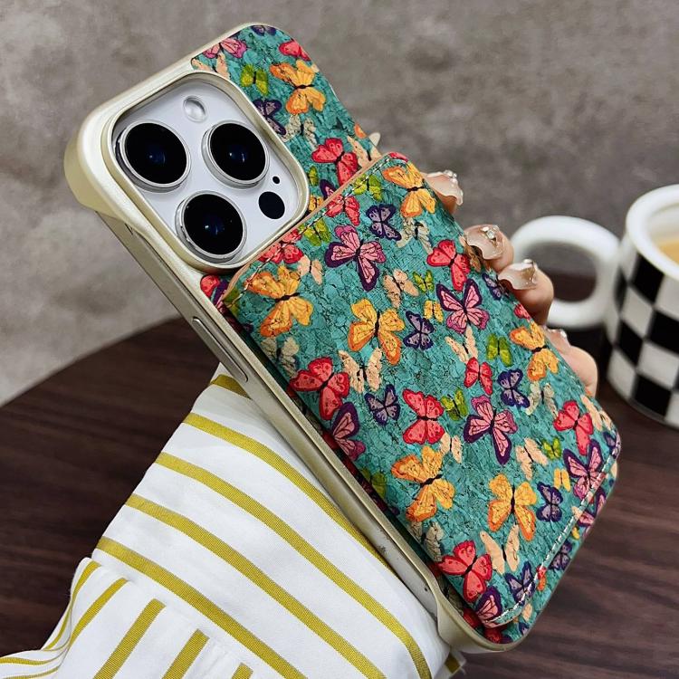 For iPhone 14 Pro Max Denior D24 Paint MagSafe Card Slot Phone Case(Blue Butterflies)