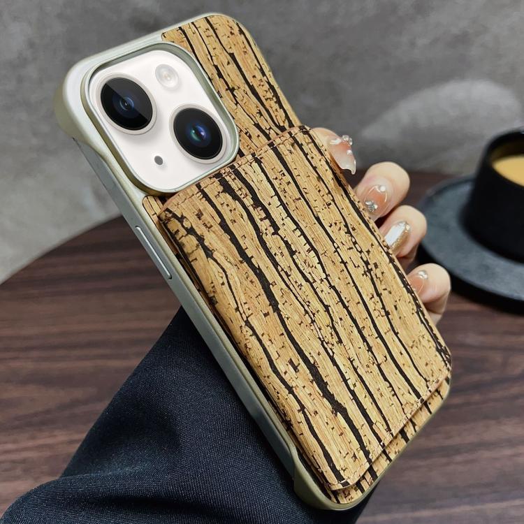 For iPhone 14 / 13 Denior D24 Paint MagSafe Card Slot Phone Case(Yellow Wood Grain)