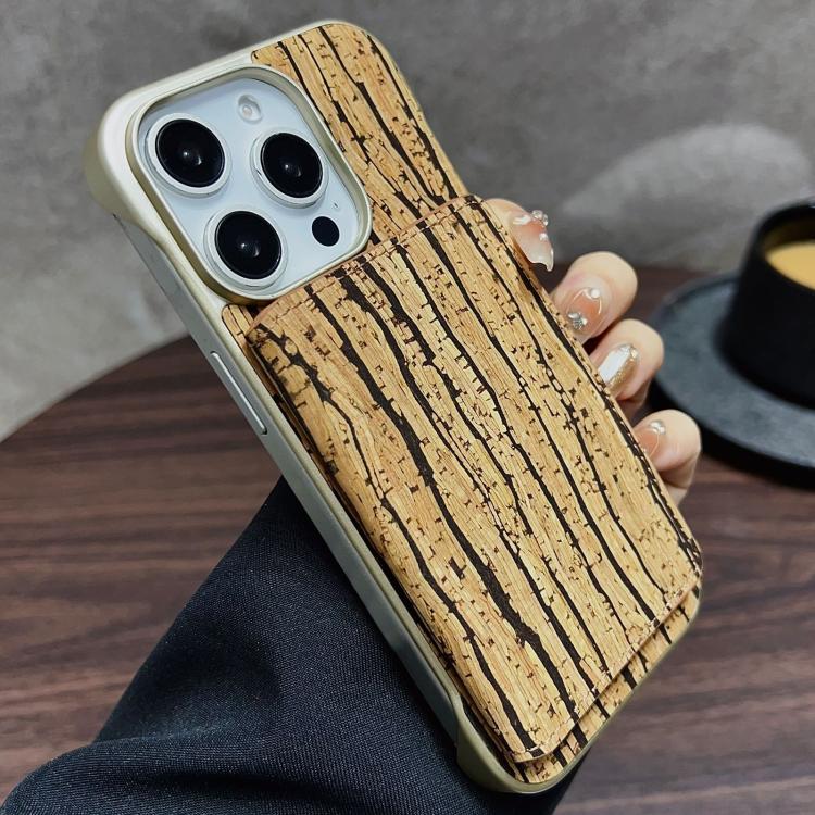 For iPhone 15 Pro Max Denior D24 Paint MagSafe Card Slot Phone Case(Yellow Wood Grain)