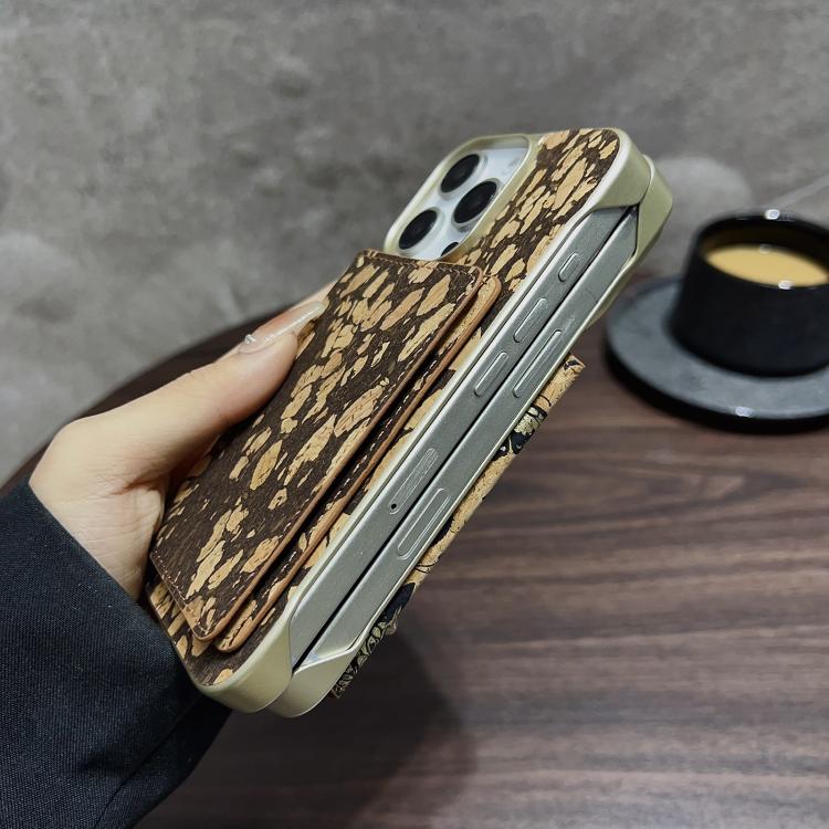 For iPhone 15 Denior D24 Paint MagSafe Card Slot Phone Case(Yellow Wood Grain)