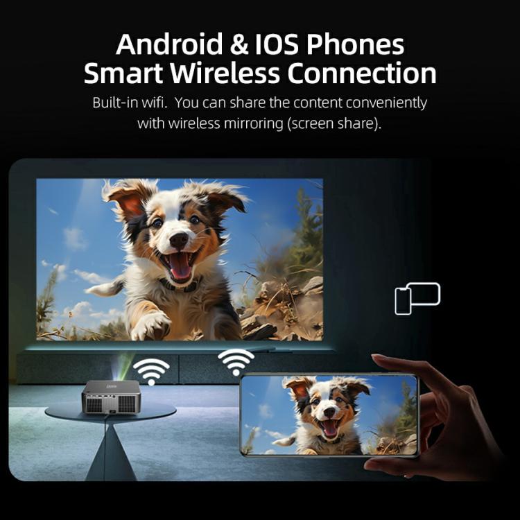 AUN U002 1920x1080P 970ANSI Android 12 Home Theater Smart Projector, UK Plug(Dark Grey)