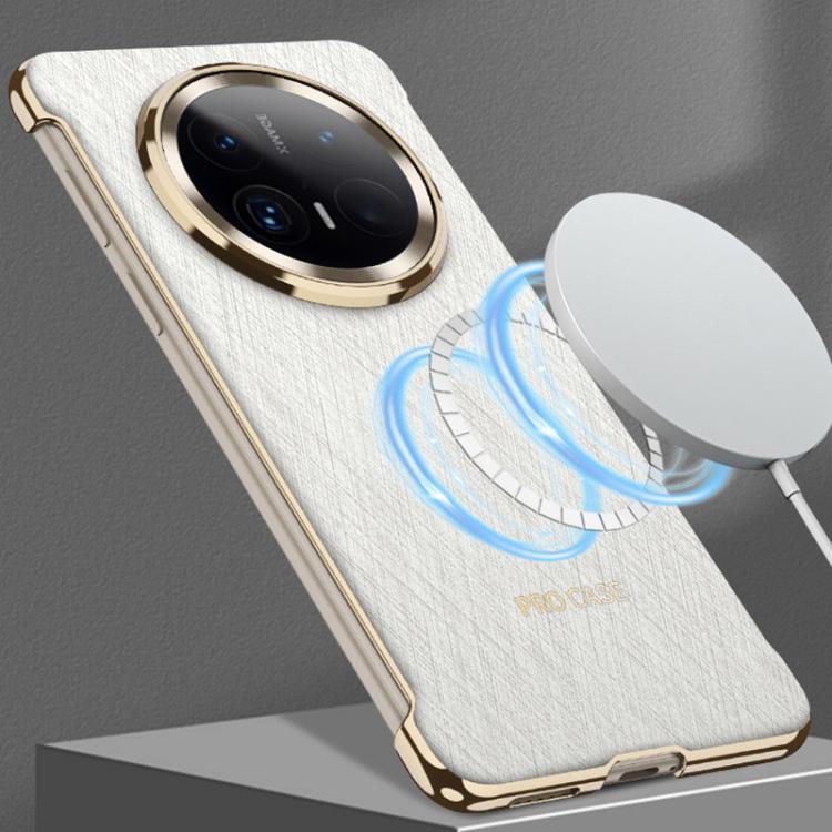 For Huawei Mate 70 Pro GKK Borderless Electroplated Leather Magsafe Phone Case(Silver Brocade White)