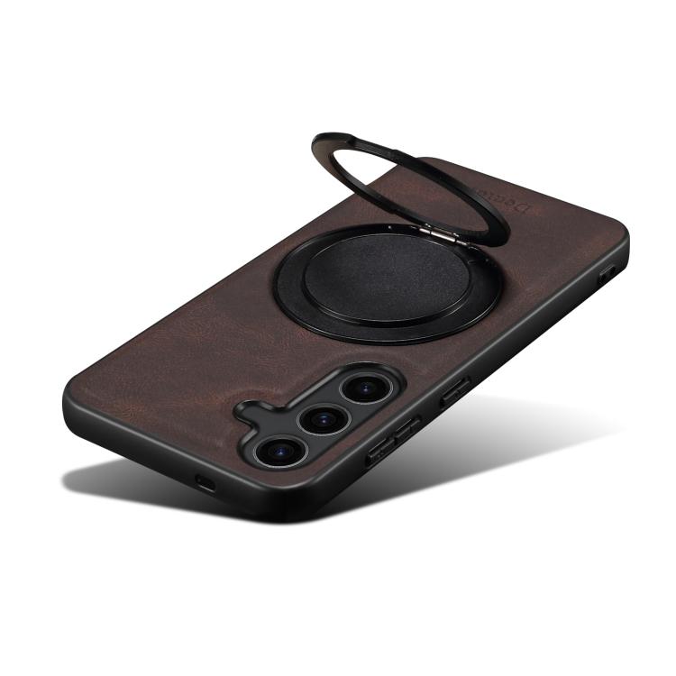 For Samsung Galaxy S25 5G Denior A14 Skin Feel Rotating Holder MagSafe Phone Case(Brown)