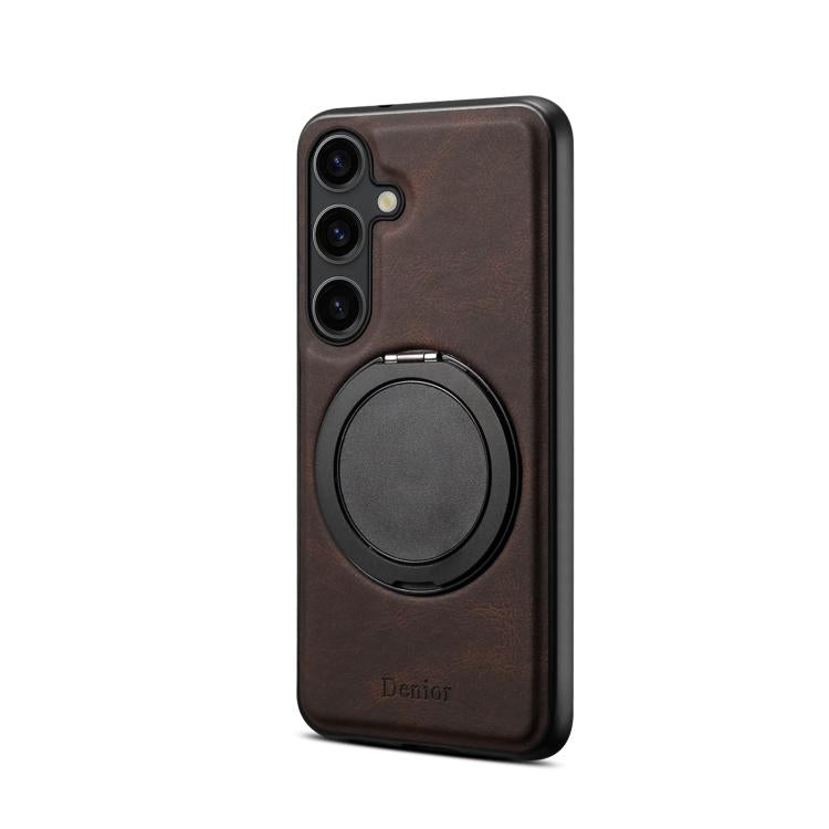 For Samsung Galaxy S25+ 5G Denior A14 Skin Feel Rotating Holder MagSafe Phone Case(Brown)