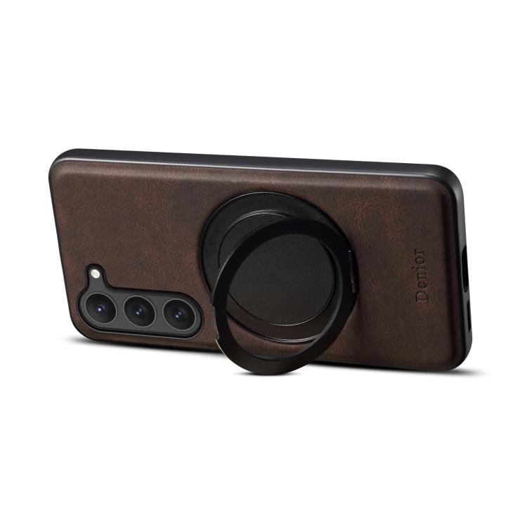 For Samsung Galaxy S23 5G Denior A14 Skin Feel Rotating Holder MagSafe Phone Case(Brown)