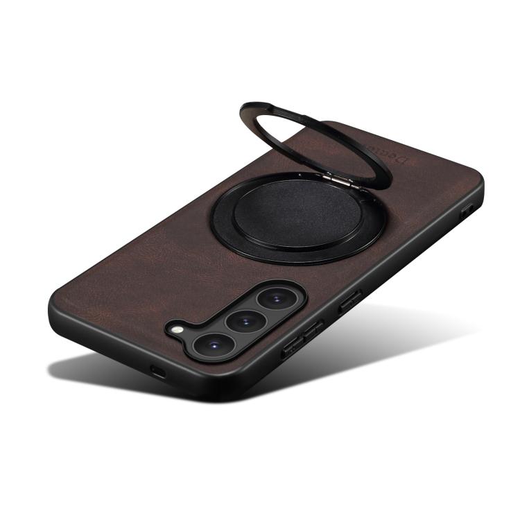 For Samsung Galaxy S23 5G Denior A14 Skin Feel Rotating Holder MagSafe Phone Case(Brown)