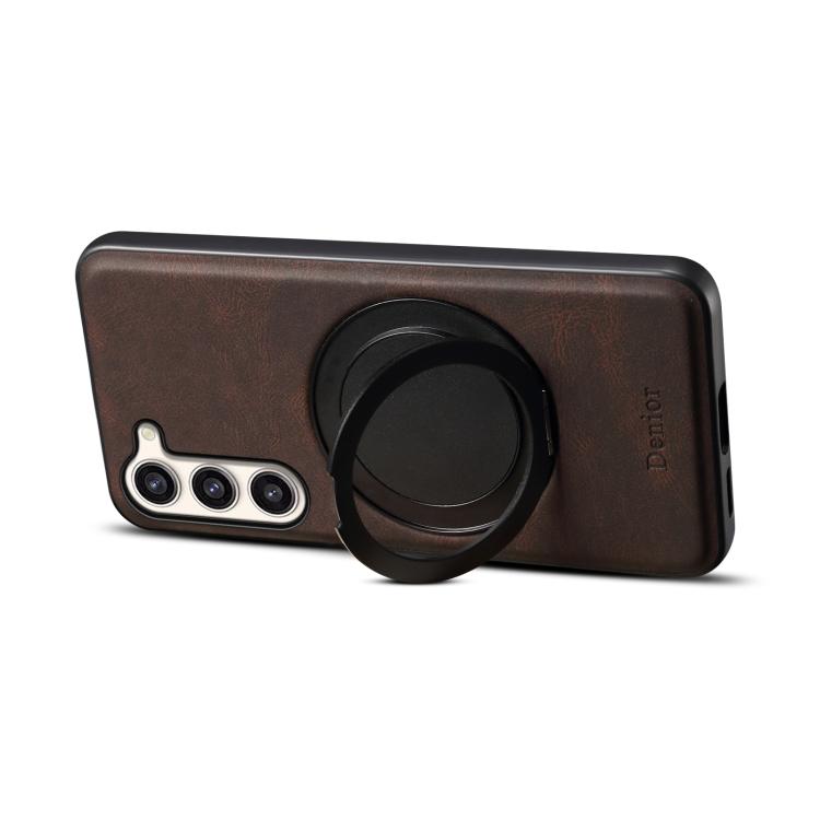 For Samsung Galaxy S23+ 5G Denior A14 Skin Feel Rotating Holder MagSafe Phone Case(Brown)