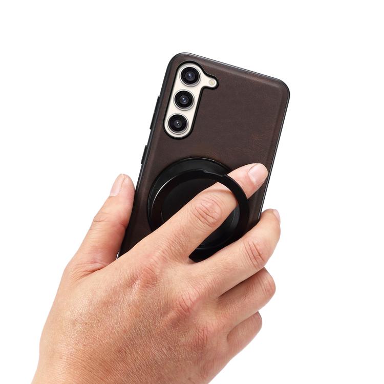 For Samsung Galaxy S23+ 5G Denior A14 Skin Feel Rotating Holder MagSafe Phone Case(Brown)