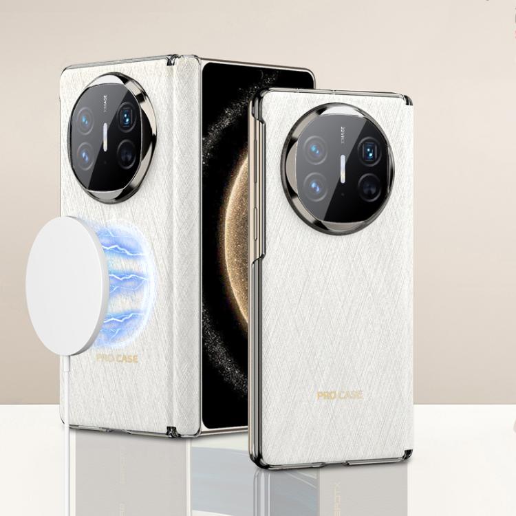 For Huawei Mate X6 GKK Ultrathin Hinge Leather Magsafe Phone Case(Silver Brocade White)