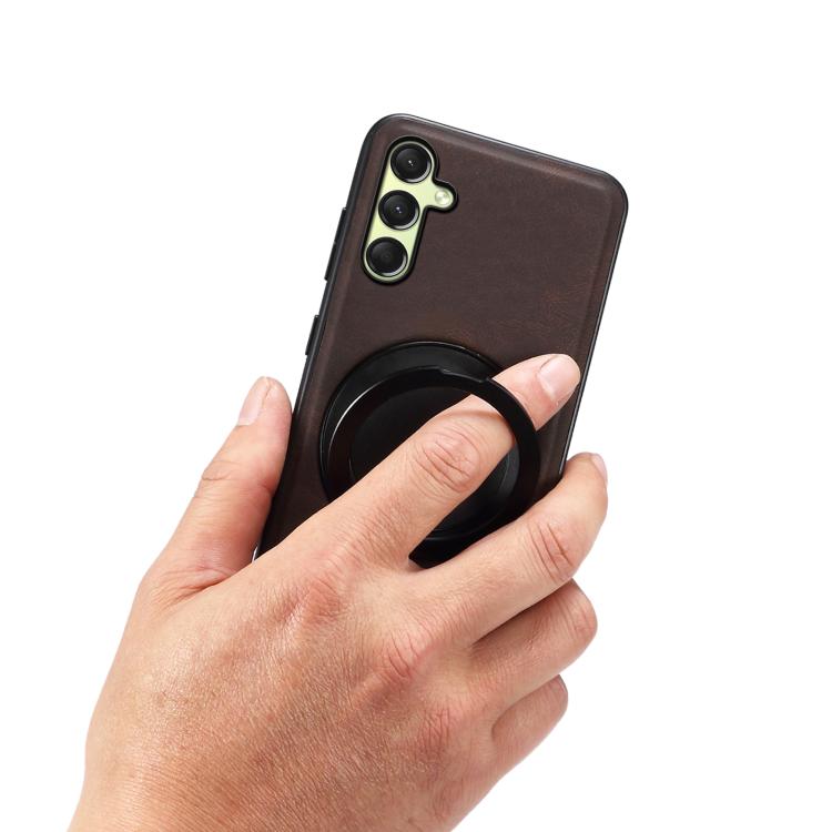 For Samsung Galaxy A16 5G Denior A14 Skin Feel Rotating Holder MagSafe Phone Case(Brown)