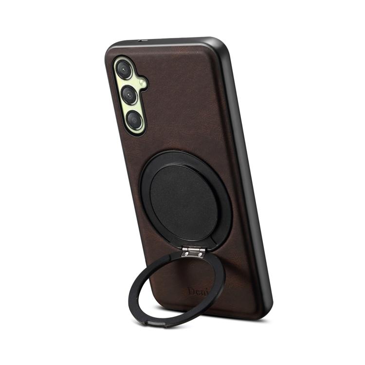 For Samsung Galaxy A25 5G Denior A14 Skin Feel Rotating Holder MagSafe Phone Case(Brown)