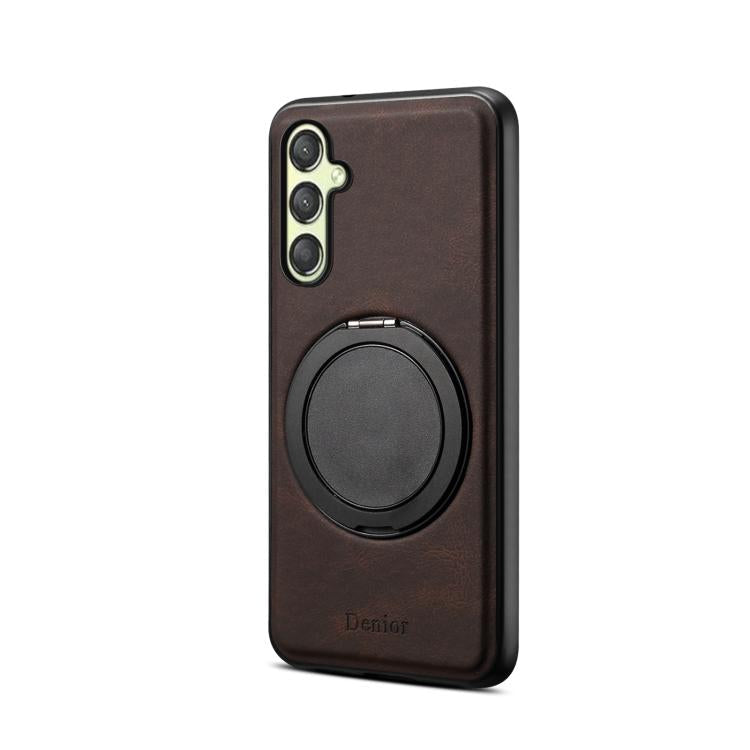 For Samsung Galaxy A25 5G Denior A14 Skin Feel Rotating Holder MagSafe Phone Case(Brown)