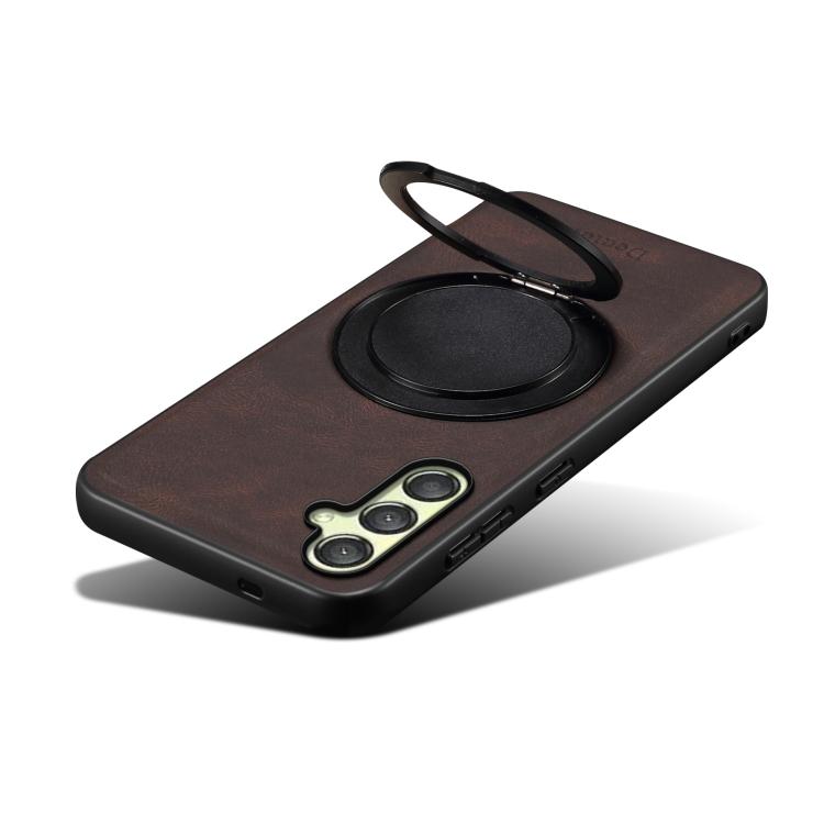 For Samsung Galaxy A25 5G Denior A14 Skin Feel Rotating Holder MagSafe Phone Case(Brown)