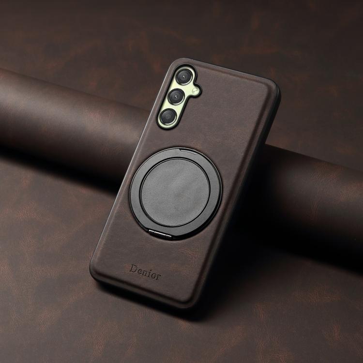For Samsung Galaxy A25 5G Denior A14 Skin Feel Rotating Holder MagSafe Phone Case(Brown)