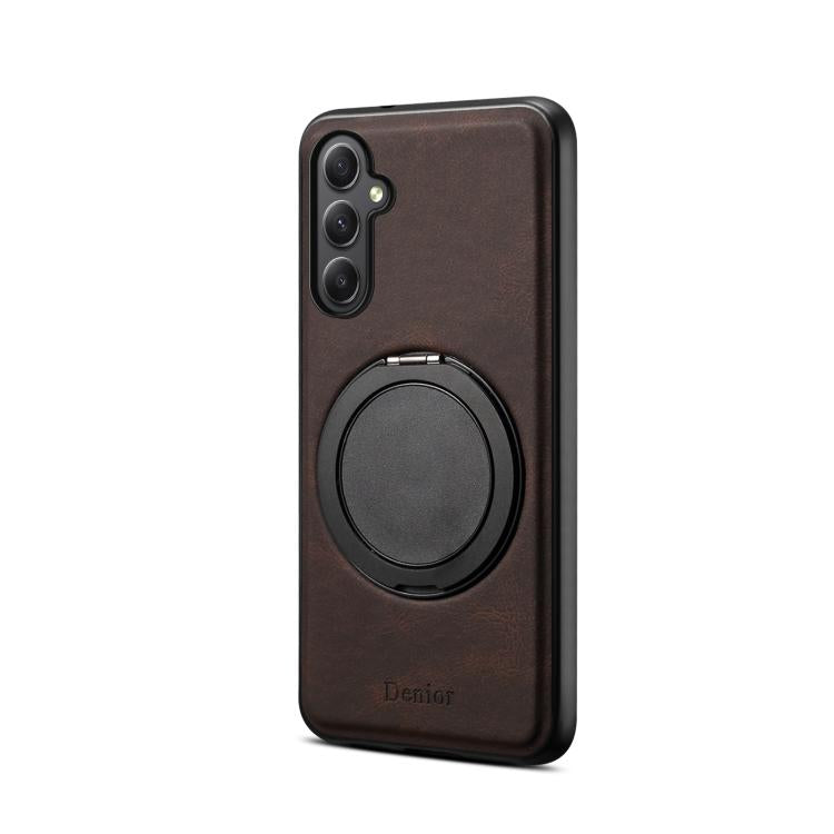 For Samsung Galaxy A35 5G Denior A14 Skin Feel Rotating Holder MagSafe Phone Case(Brown)