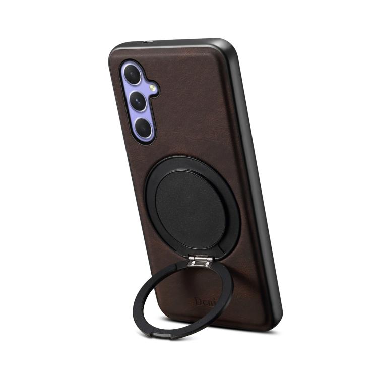 For Samsung Galaxy A55 5G Denior A14 Skin Feel Rotating Holder MagSafe Phone Case(Brown)