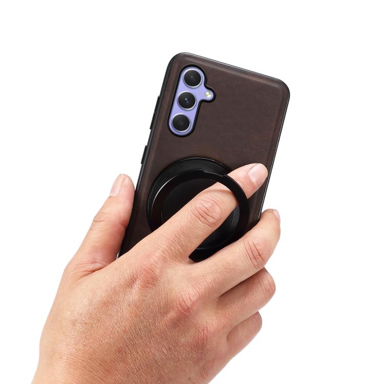 For Samsung Galaxy A55 5G Denior A14 Skin Feel Rotating Holder MagSafe Phone Case(Brown)