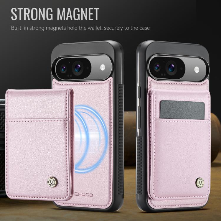For Google Pixel 9 / 9 Pro JEEHOOD J06 British Style RFID MagSafe Card Bag PU Phone Case(Pink)