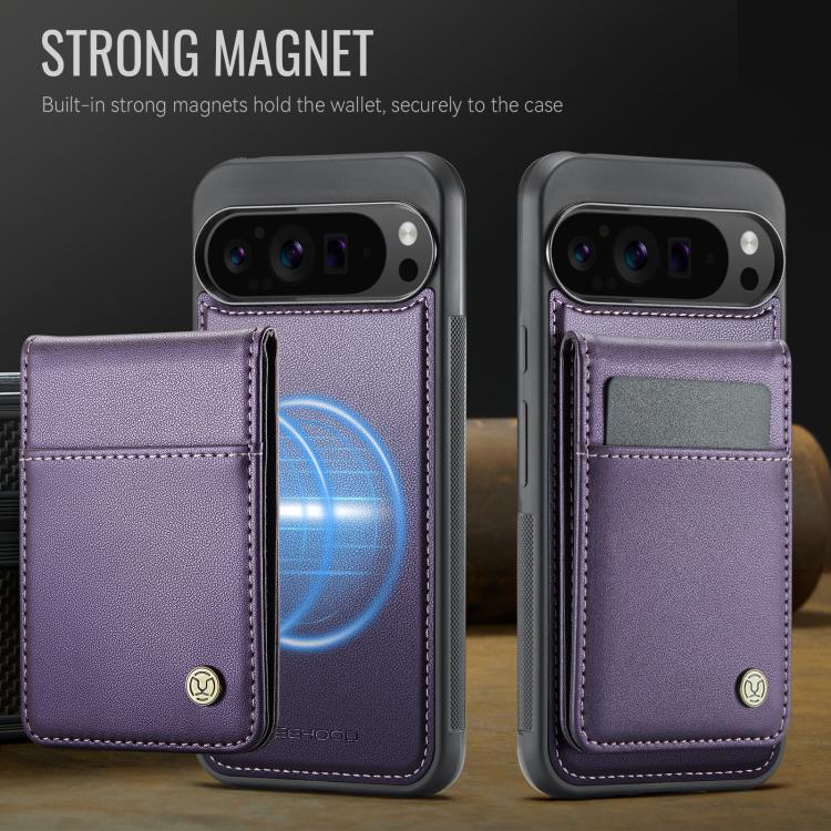 For Google Pixel 9 Pro XL JEEHOOD J06 British Style RFID MagSafe Card Bag PU Phone Case(Purple)
