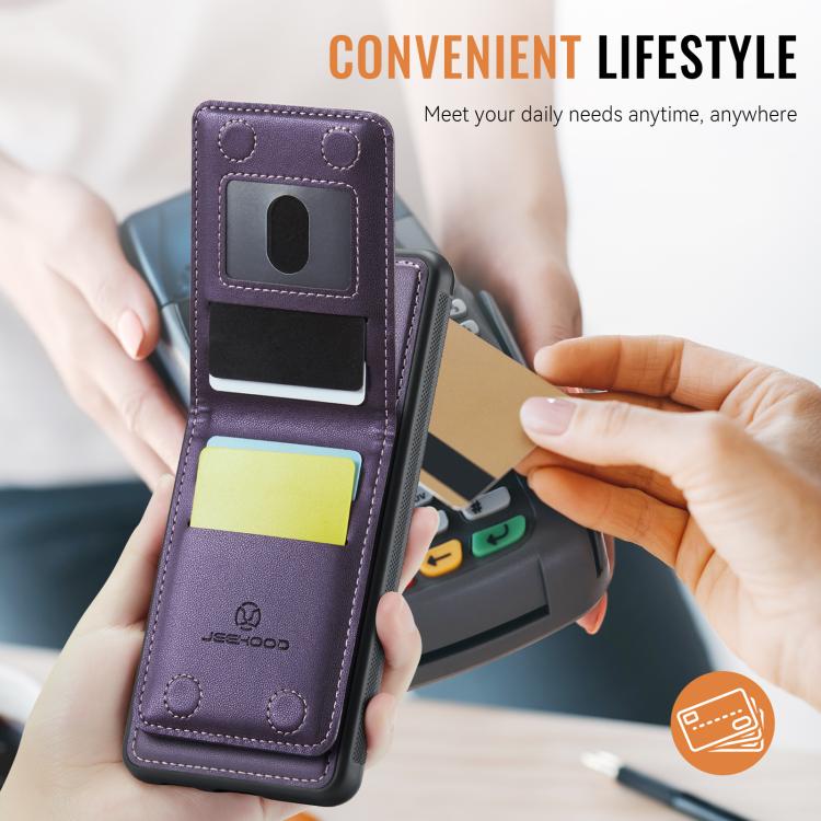 For Google Pixel 9 Pro XL JEEHOOD J06 British Style RFID MagSafe Card Bag PU Phone Case(Purple)