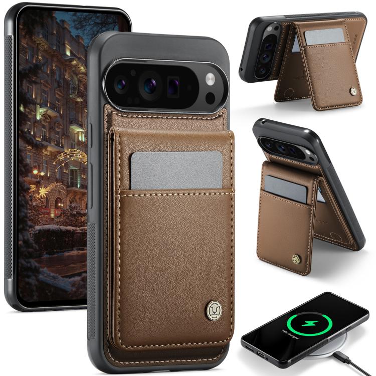 For Google Pixel 9 Pro XL JEEHOOD J06 British Style RFID MagSafe Card Bag PU Phone Case(Brown)
