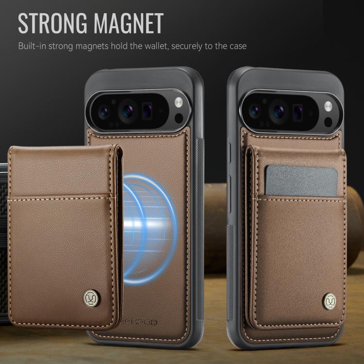 For Google Pixel 9 Pro XL JEEHOOD J06 British Style RFID MagSafe Card Bag PU Phone Case(Brown)