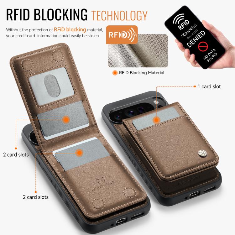 For Google Pixel 9 Pro XL JEEHOOD J06 British Style RFID MagSafe Card Bag PU Phone Case(Brown)
