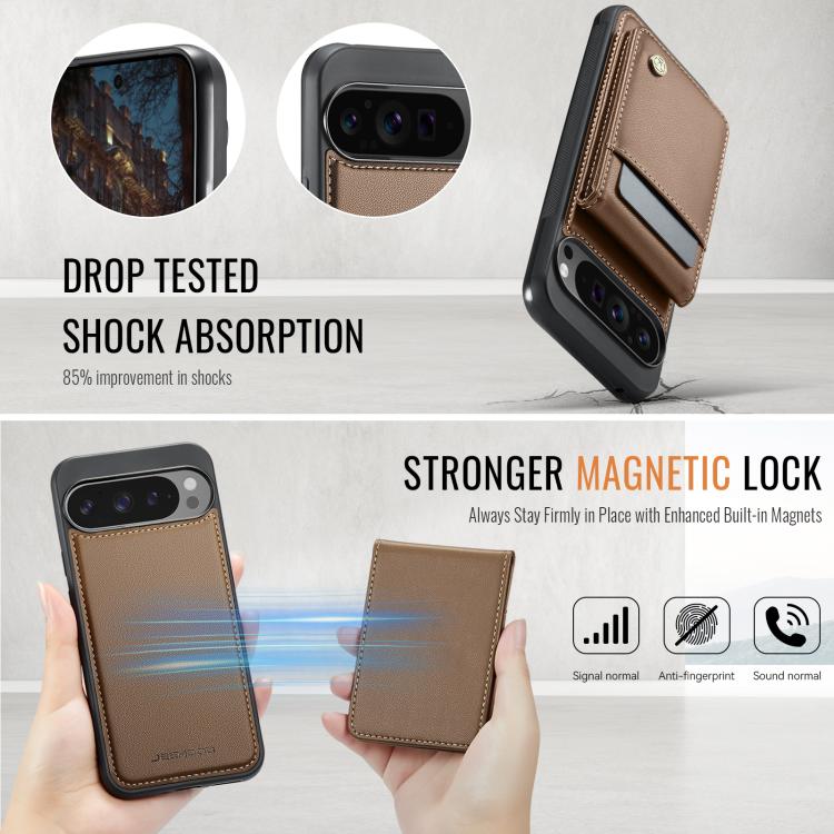 For Google Pixel 9 Pro XL JEEHOOD J06 British Style RFID MagSafe Card Bag PU Phone Case(Brown)