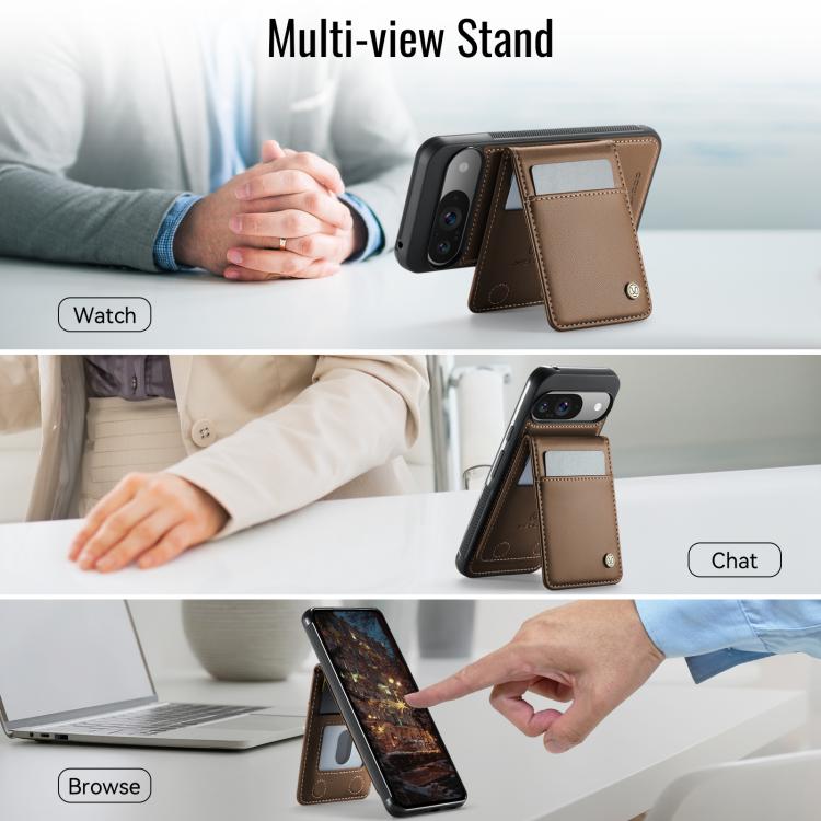 For Google Pixel 9 Pro XL JEEHOOD J06 British Style RFID MagSafe Card Bag PU Phone Case(Brown)