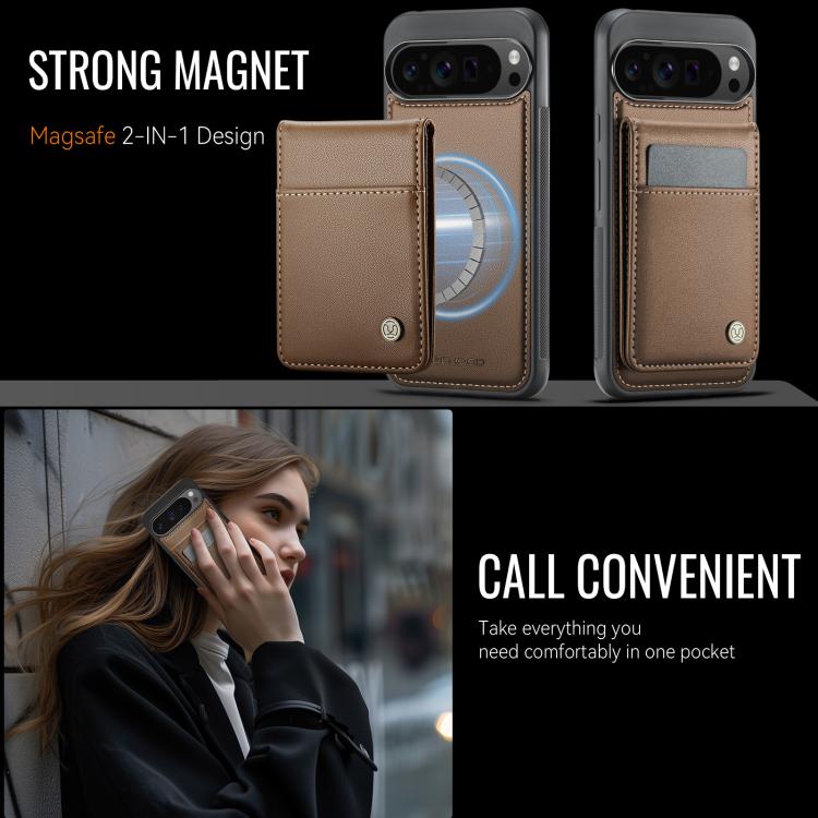 For Google Pixel 9 Pro XL JEEHOOD J06 British Style RFID MagSafe Card Bag PU Phone Case(Brown)