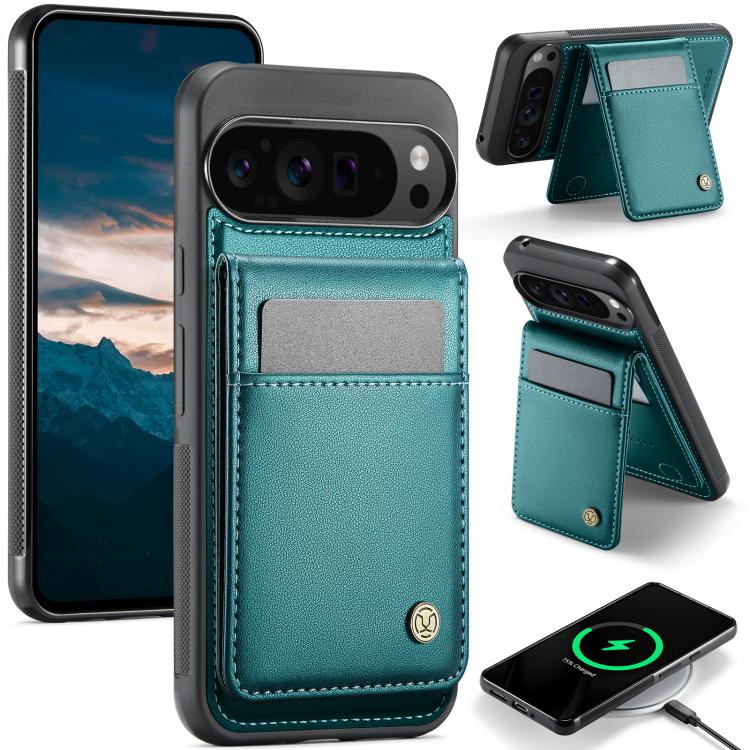 For Google Pixel 9 Pro XL JEEHOOD J06 British Style RFID MagSafe Card Bag PU Phone Case(Green)