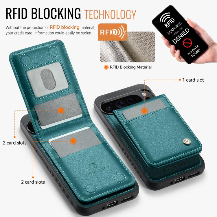 For Google Pixel 9 Pro XL JEEHOOD J06 British Style RFID MagSafe Card Bag PU Phone Case(Green)