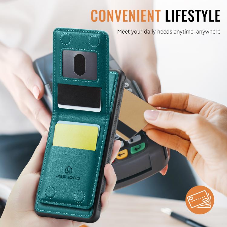 For Google Pixel 9 Pro XL JEEHOOD J06 British Style RFID MagSafe Card Bag PU Phone Case(Green)