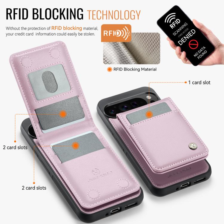 For Google Pixel 9 Pro XL JEEHOOD J06 British Style RFID MagSafe Card Bag PU Phone Case(Pink)