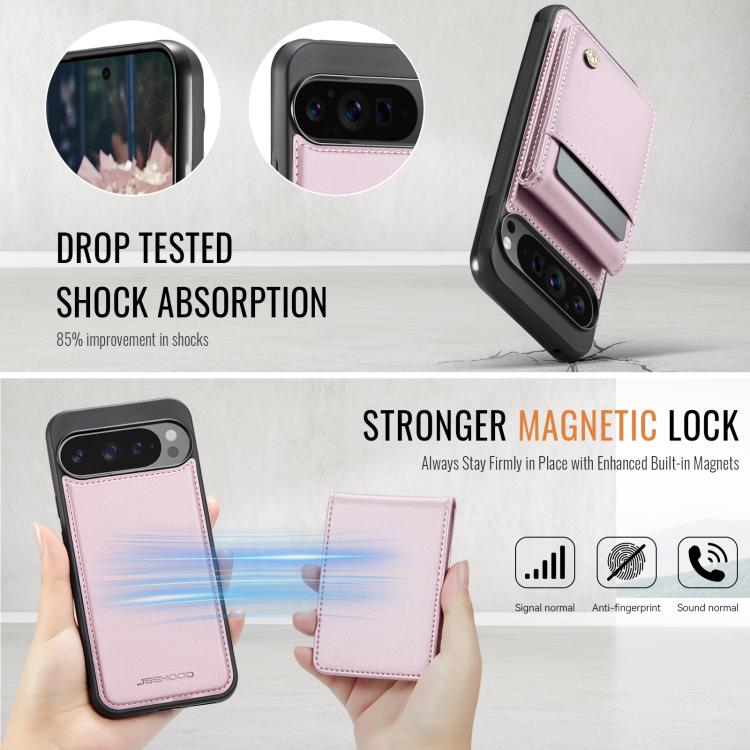 For Google Pixel 9 Pro XL JEEHOOD J06 British Style RFID MagSafe Card Bag PU Phone Case(Pink)