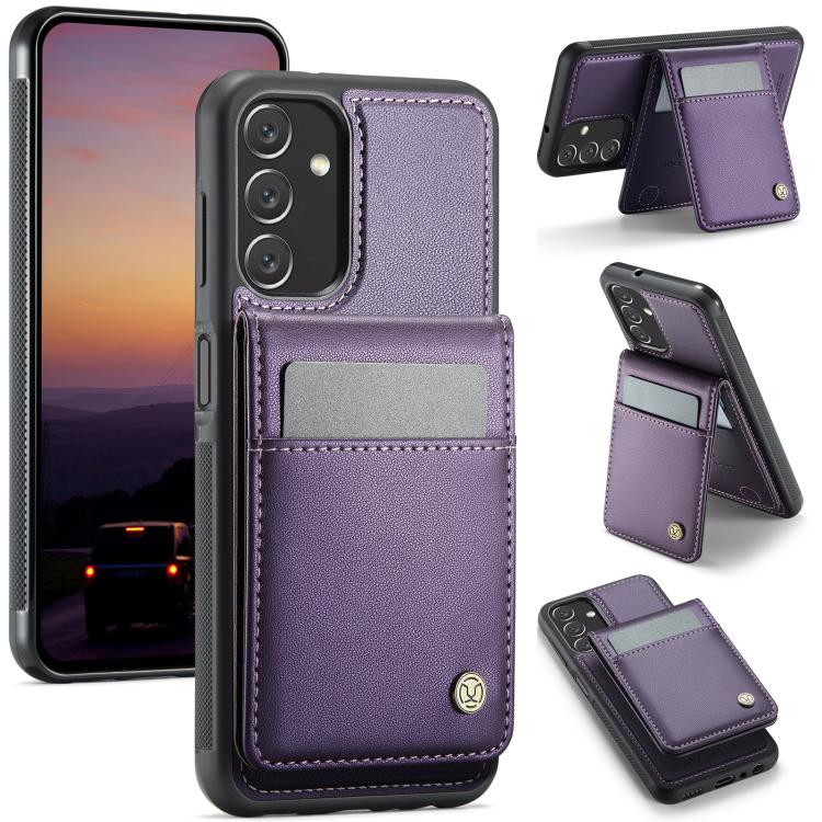 For Samsung Galaxy A13 4G JEEHOOD J06 British Style RFID MagSafe Card Bag PU Phone Case(Purple)
