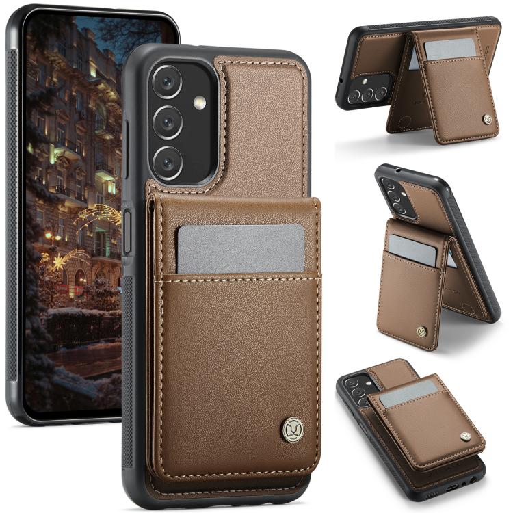 For Samsung Galaxy A13 4G JEEHOOD J06 British Style RFID MagSafe Card Bag PU Phone Case(Brown)