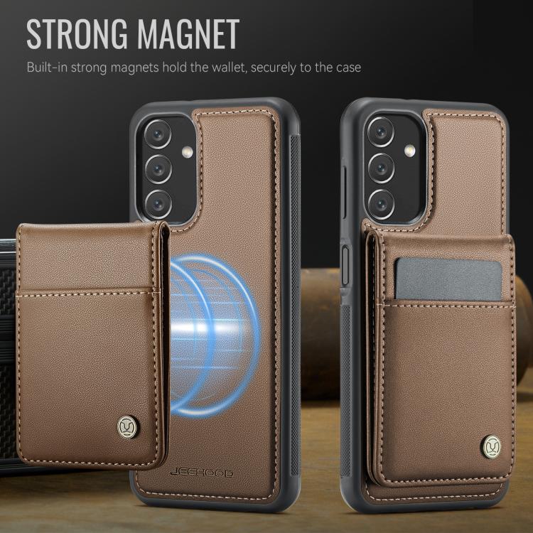 For Samsung Galaxy A13 4G JEEHOOD J06 British Style RFID MagSafe Card Bag PU Phone Case(Brown)