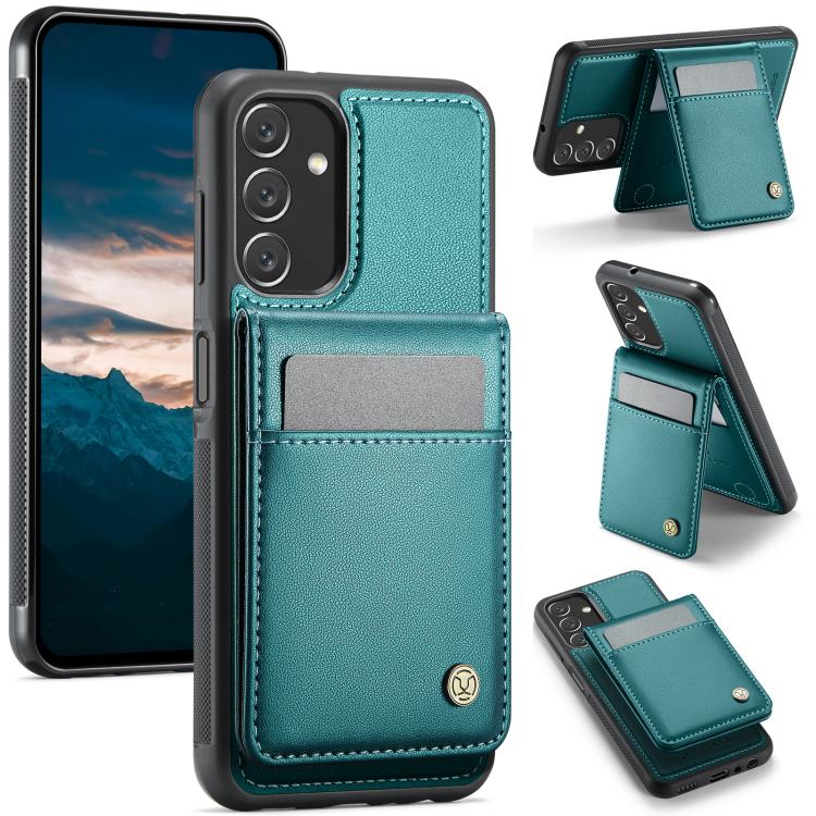 For Samsung Galaxy A13 4G JEEHOOD J06 British Style RFID MagSafe Card Bag PU Phone Case(Green)