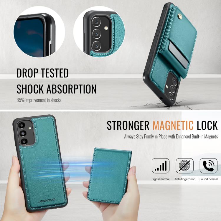 For Samsung Galaxy A13 4G JEEHOOD J06 British Style RFID MagSafe Card Bag PU Phone Case(Green)