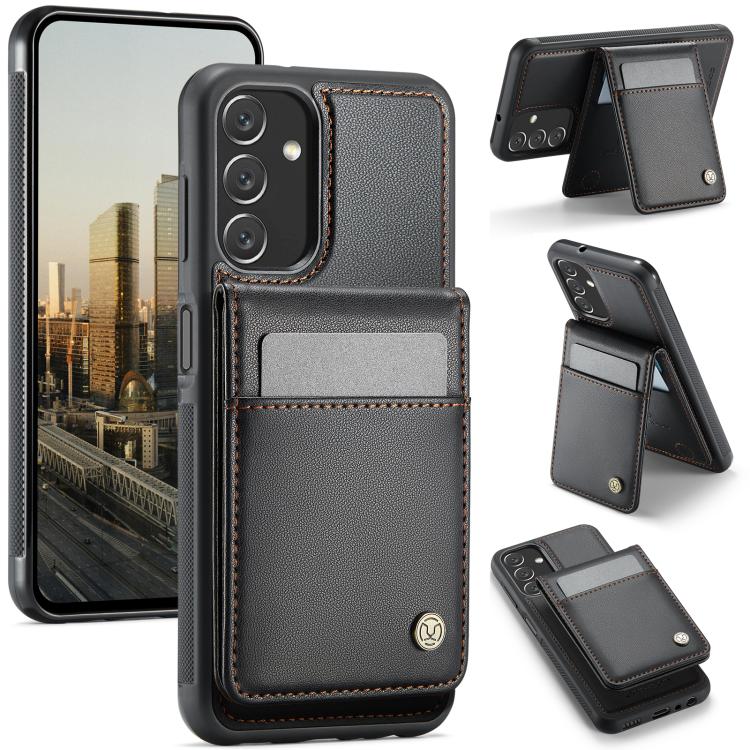 For Samsung Galaxy A13 4G JEEHOOD J06 British Style RFID MagSafe Card Bag PU Phone Case(Black)